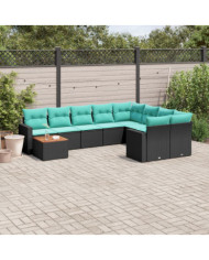Salon de jardin 10 pcs avec coussins noir résine tressée | Mobilier & Déco