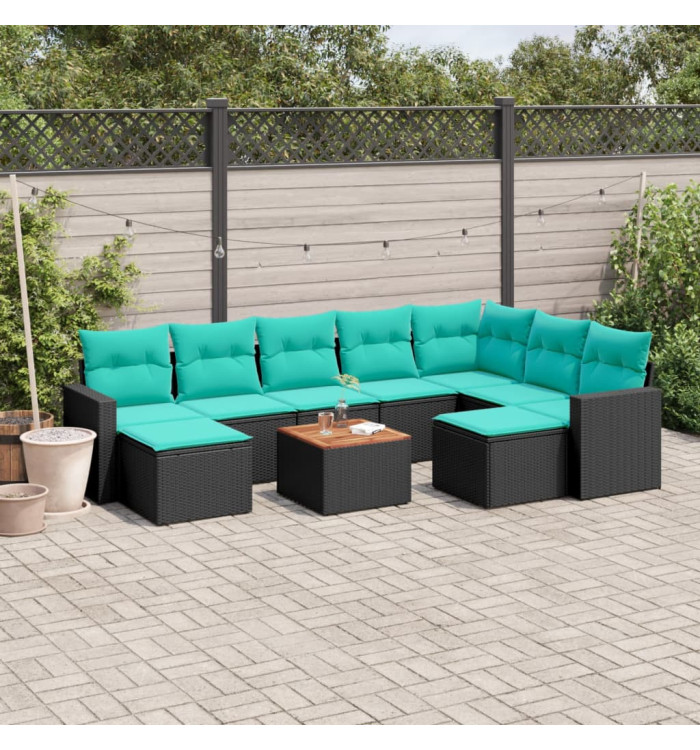 Salon de jardin 10 pcs avec coussins noir résine tressée | Mobilier & Déco