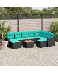 Salon de jardin 10 pcs avec coussins noir résine tressée | Mobilier & Déco