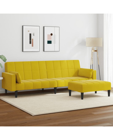 Canapé-lit à 2 places avec repose-pied jaune velours | Mobilier & Déco
