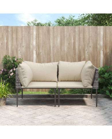 Canapés d'angle de jardin et coussins 2 pcs gris résine tressée | Mobilier & Déco