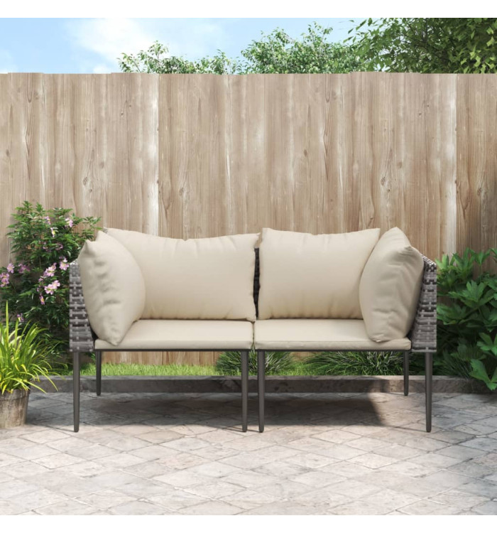 Canapés d'angle de jardin et coussins 2 pcs gris résine tressée | Mobilier & Déco