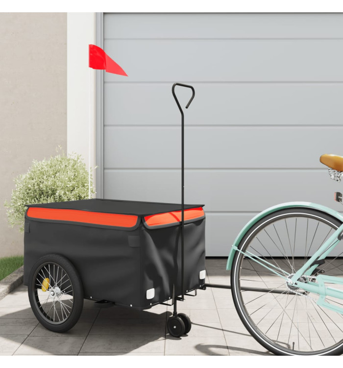 Remorque de vélo noir et orange 30 kg fer | Mobilier & Déco