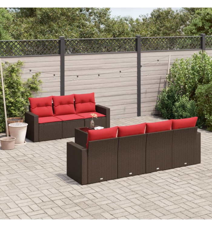 Salon de jardin 8 pcs avec coussins marron résine tressée | Mobilier & Déco