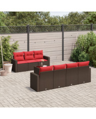 Salon de jardin 8 pcs avec coussins marron résine tressée | Mobilier & Déco