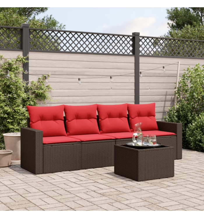 Salon de jardin avec coussins 5 pcs marron résine tressée | Mobilier & Déco