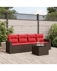 Salon de jardin avec coussins 5 pcs marron résine tressée | Mobilier & Déco