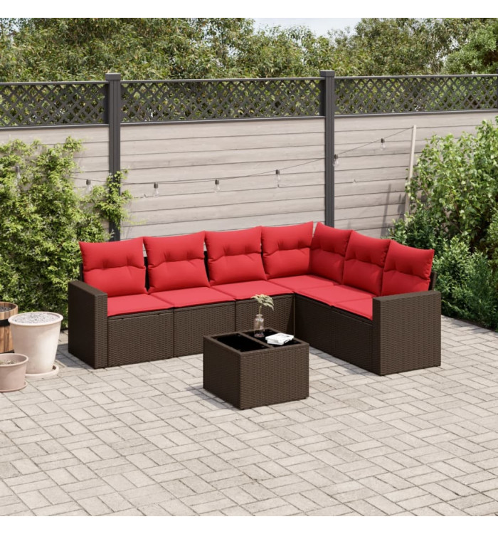 Salon de jardin avec coussins 7 pcs marron résine tressée | Mobilier & Déco