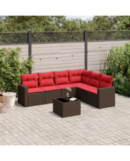 Salon de jardin avec coussins 7 pcs marron résine tressée | Mobilier & Déco