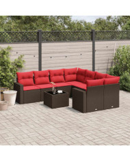 Salon de jardin avec coussins 9 pcs marron résine tressée | Mobilier & Déco
