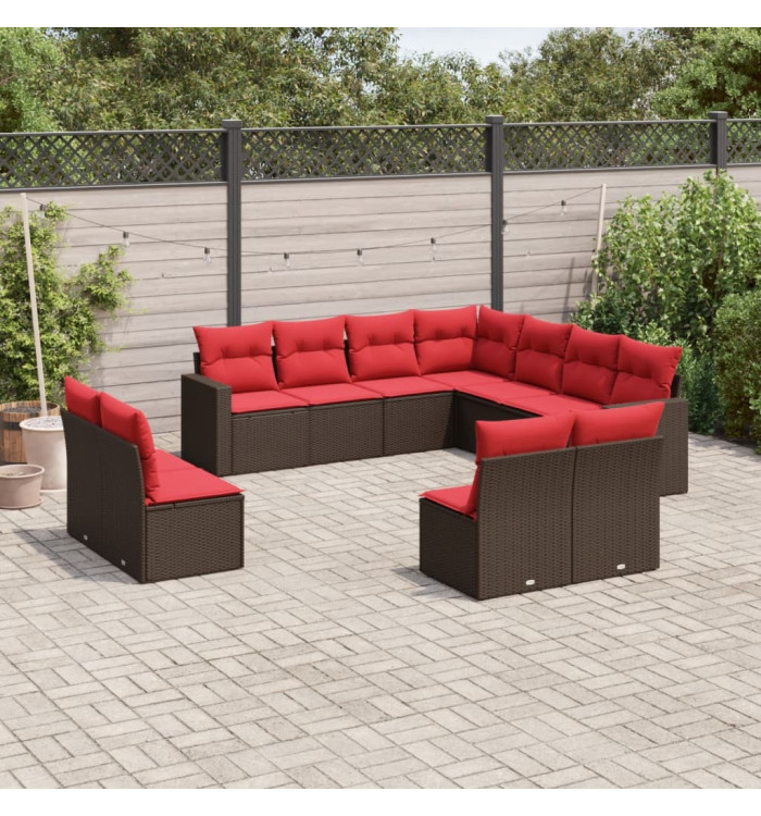Salon de jardin et coussins 11 pcs marron résine tressée | Mobilier & Déco