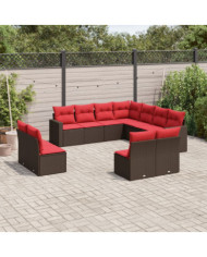 Salon de jardin et coussins 11 pcs marron résine tressée | Mobilier & Déco