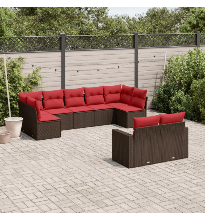 Salon de jardin avec coussins 9 pcs marron résine tressée | Mobilier & Déco
