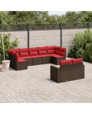 Salon de jardin avec coussins 9 pcs marron résine tressée | Mobilier & Déco