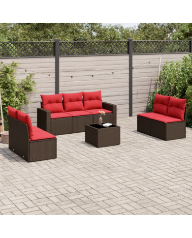 Salon de jardin 8 pcs avec coussins marron résine tressée | Mobilier & Déco