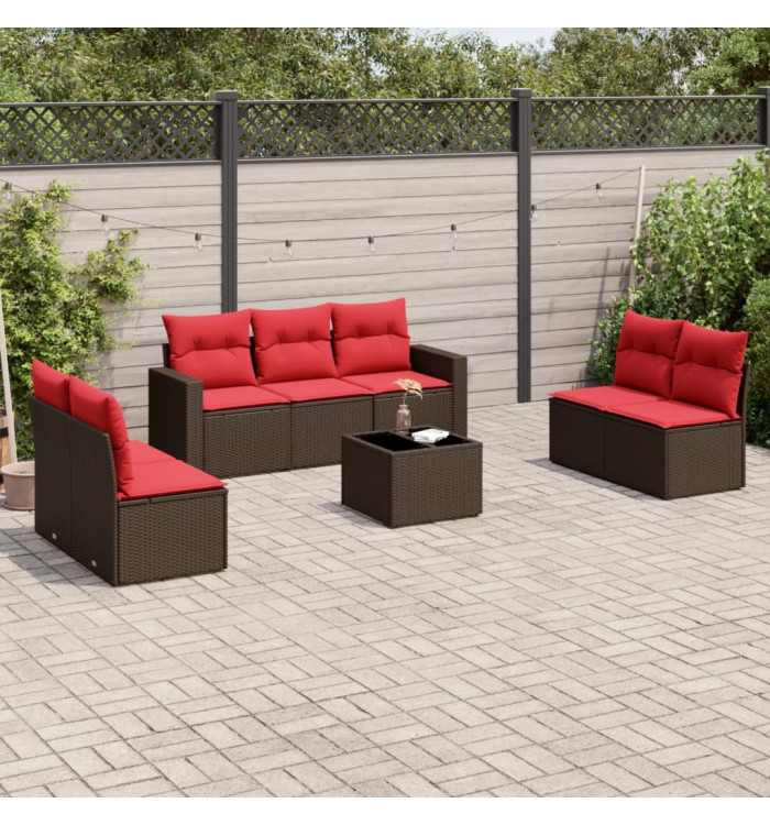 Salon de jardin 8 pcs avec coussins marron résine tressée | Mobilier & Déco