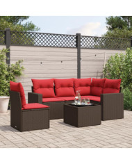Salon de jardin 6 pcs avec coussins marron résine tressée | Mobilier & Déco