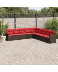 Salon de jardin avec coussins 9 pcs marron résine tressée | Mobilier & Déco