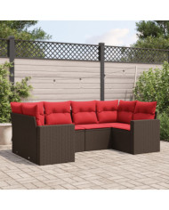 Salon de jardin 6 pcs avec coussins marron résine tressée | Mobilier & Déco