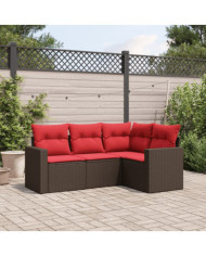 Salon de jardin 4 pcs avec coussins marron résine tressée | Mobilier & Déco