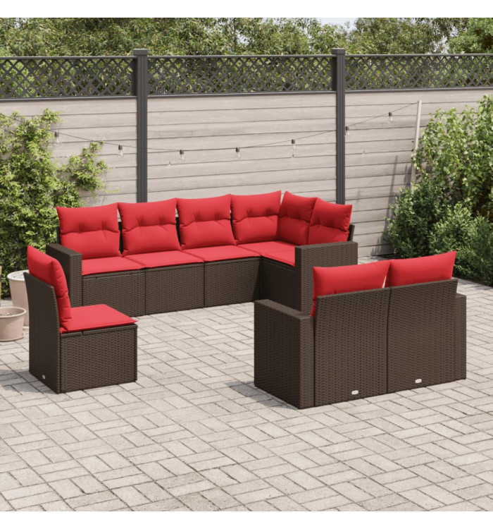 Salon de jardin 8 pcs avec coussins marron résine tressée | Mobilier & Déco