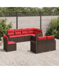 Salon de jardin 8 pcs avec coussins marron résine tressée | Mobilier & Déco