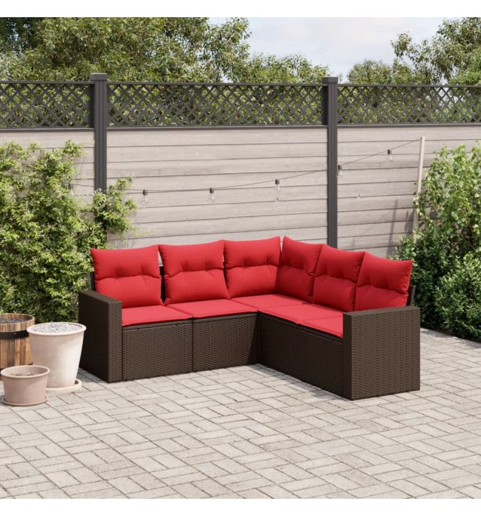 Salon de jardin avec coussins 5 pcs marron résine tressée | Mobilier & Déco