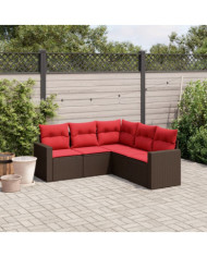 Salon de jardin avec coussins 5 pcs marron résine tressée | Mobilier & Déco