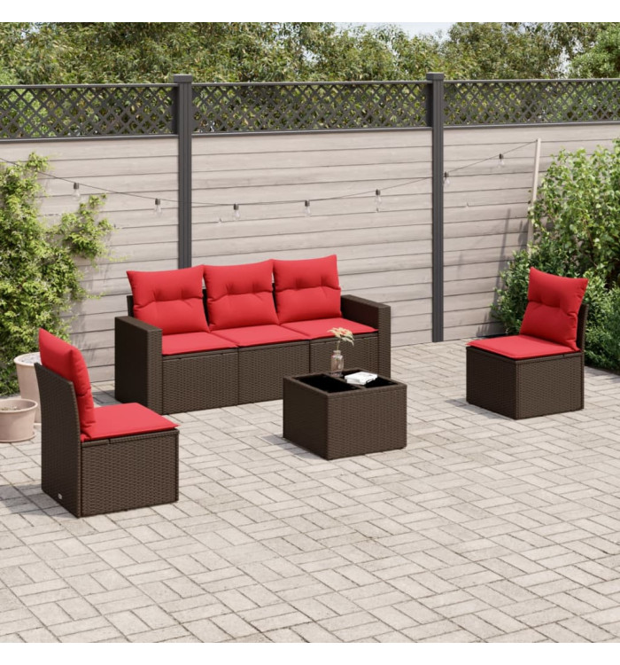 Salon de jardin 6 pcs avec coussins marron résine tressée | Mobilier & Déco