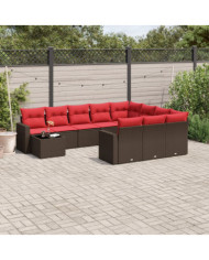 Salon de jardin et coussins 11 pcs marron résine tressée | Mobilier & Déco