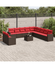 Salon de jardin avec coussins 12 pcs marron résine tressée | Mobilier & Déco
