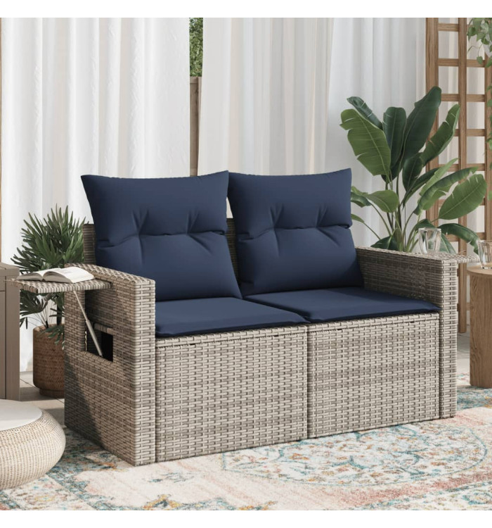 Canapé de jardin 2 places avec coussins gris résine tressée | Mobilier & Déco