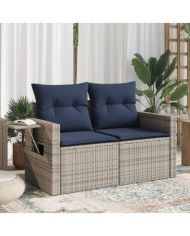 Canapé de jardin 2 places avec coussins gris résine tressée | Mobilier & Déco
