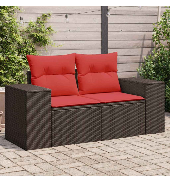 Canapé de jardin avec coussins 2 places marron résine tressée | Mobilier & Déco