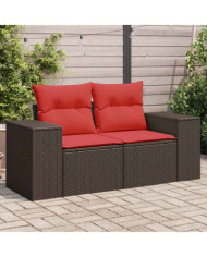 Canapé de jardin avec coussins 2 places marron résine tressée | Mobilier & Déco