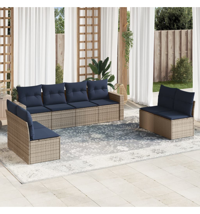Salon de jardin 8 pcs avec coussins gris résine tressée | Mobilier & Déco