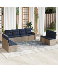 Salon de jardin 8 pcs avec coussins gris résine tressée | Mobilier & Déco