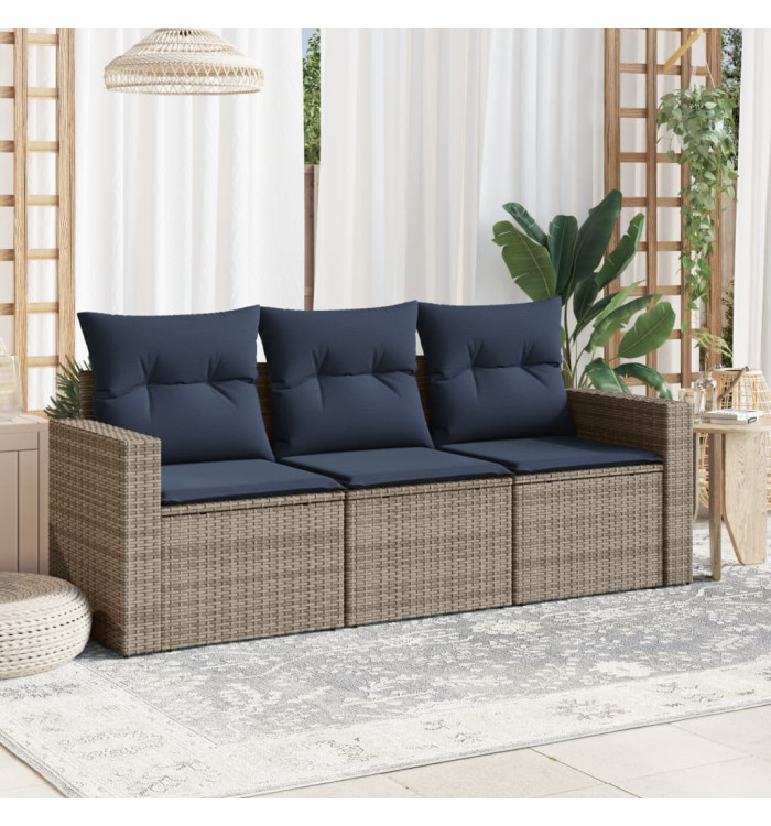 Salon de jardin avec coussins 3 pcs gris résine tressée | Mobilier & Déco