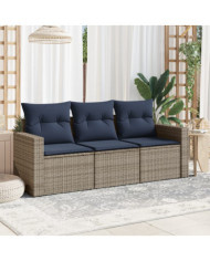 Salon de jardin avec coussins 3 pcs gris résine tressée | Mobilier & Déco