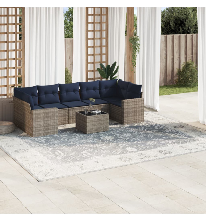 Salon de jardin 8 pcs avec coussins gris résine tressée | Mobilier & Déco