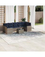 Salon de jardin 8 pcs avec coussins gris résine tressée | Mobilier & Déco