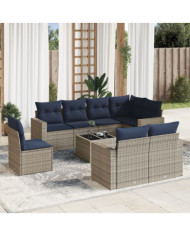 Salon de jardin 9 pcs avec coussins gris résine tressée | Mobilier & Déco