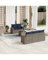 Salon de jardin 6 pcs avec coussins gris résine tressée | Mobilier & Déco