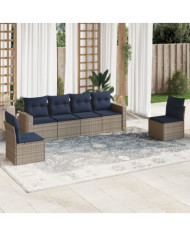 Salon de jardin 6 pcs avec coussins gris résine tressée | Mobilier & Déco