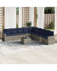 Salon de jardin 10 pcs avec coussins gris résine tressée | Mobilier & Déco