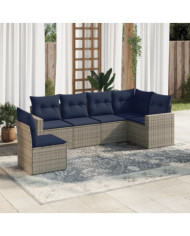 Salon de jardin 6 pcs avec coussins gris résine tressée | Mobilier & Déco