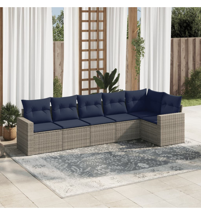 Salon de jardin 6 pcs avec coussins gris résine tressée | Mobilier & Déco