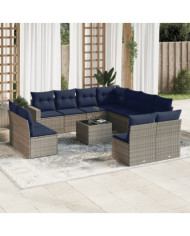 Salon de jardin avec coussins 12 pcs gris résine tressée | Mobilier & Déco