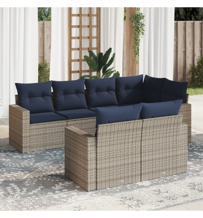 Salon de jardin 7 pcs avec coussins gris résine tressée | Mobilier & Déco