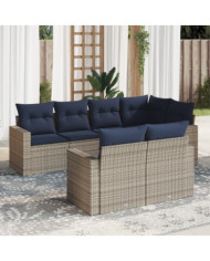 Salon de jardin 7 pcs avec coussins gris résine tressée | Mobilier & Déco